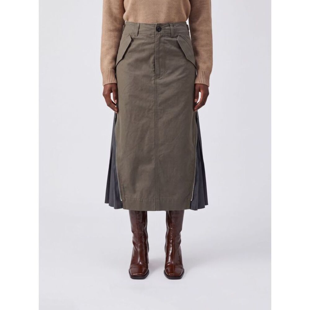 Sacai Women Sacai High-Waisted A-Line Cotton Midi Skirt With Flap Pockets